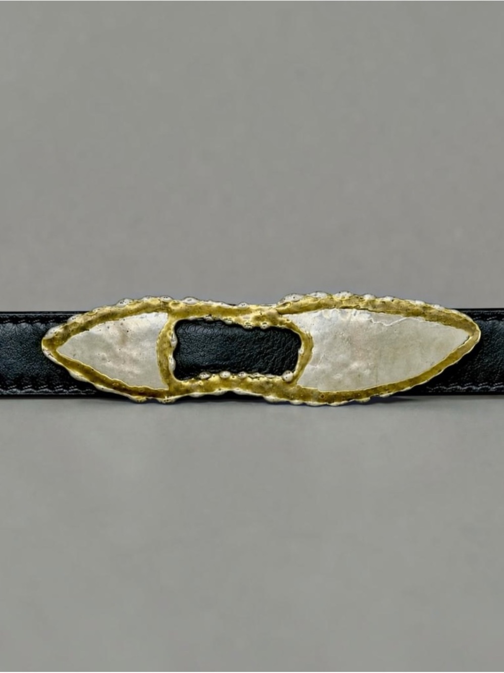Vintage Artisan Hammered Metal Belt Buckle / Belt Loop – Two-Tone Gold & Silver
